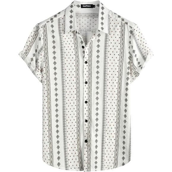 Mens Casual Short Sleeve Button Down Shirts Regular Fit Hawaiian Summer - Picture 8 of 8